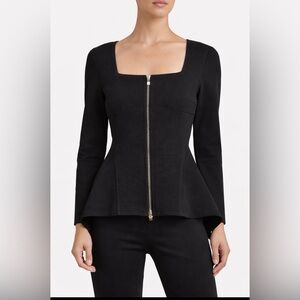D.EXTERIOR Textured Zip-Front Peplum Long Sleeve Too Black Womens Medium